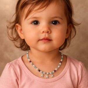 Sterling silver Starfish Charm Kids Necklace - Multicolor glass beads